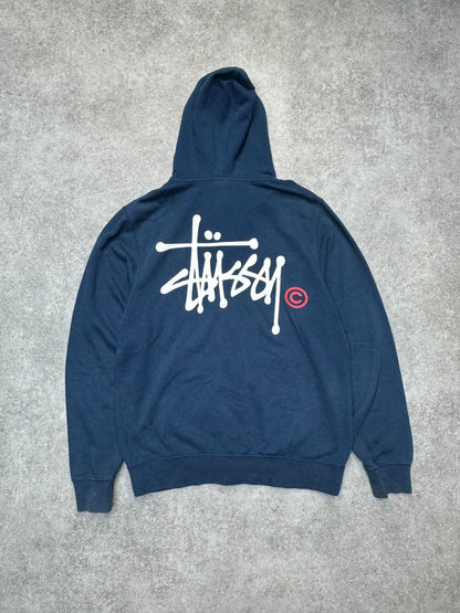 Stussy White OG Logo Navy Zip Up Hoodie