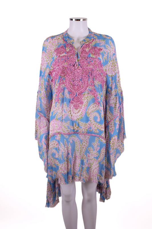 Miss June L/S Sequin Embellished Print Blouse Blue/ Pink O/S | O/S, Blue