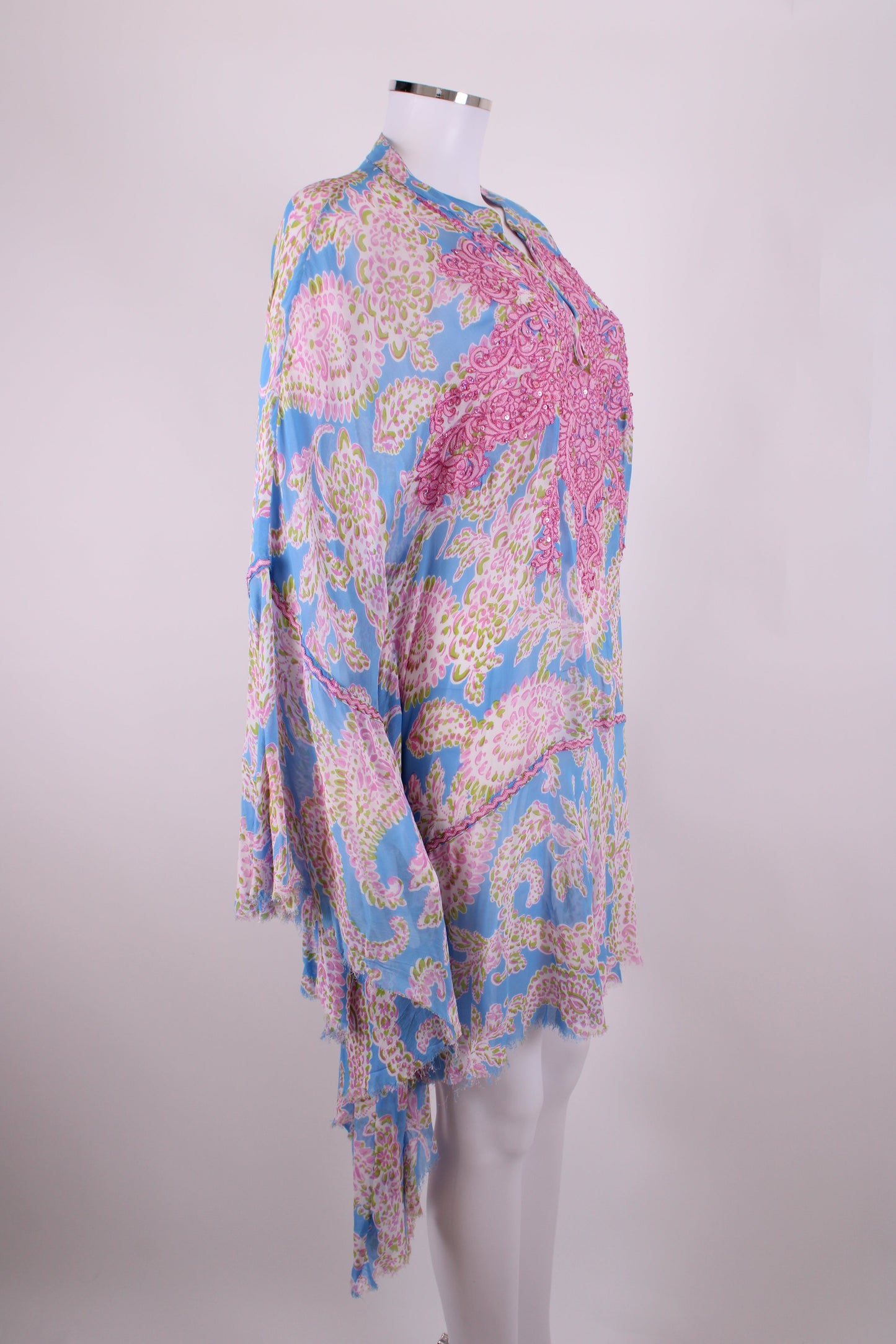 Miss June L/S Sequin Embellished Print Blouse Blue/ Pink O/S | O/S, Blue