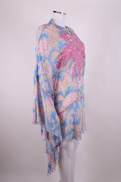 Miss June L/S Sequin Embellished Print Blouse Blue/ Pink O/S | O/S, Blue