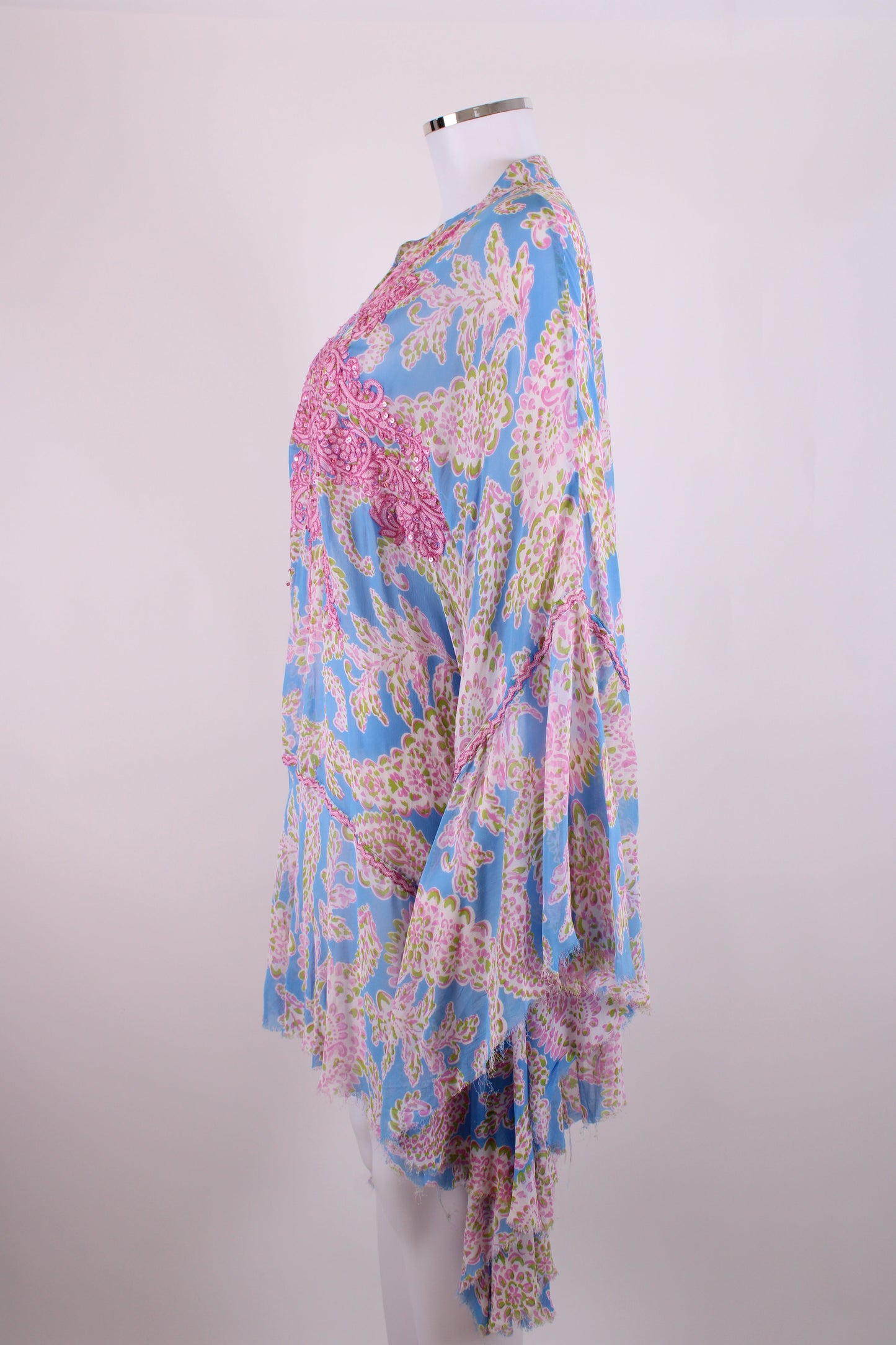 Miss June L/S Sequin Embellished Print Blouse Blue/ Pink O/S | O/S, Blue
