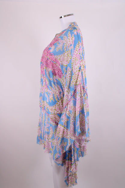 Miss June L/S Sequin Embellished Print Blouse Blue/ Pink O/S | O/S, Blue