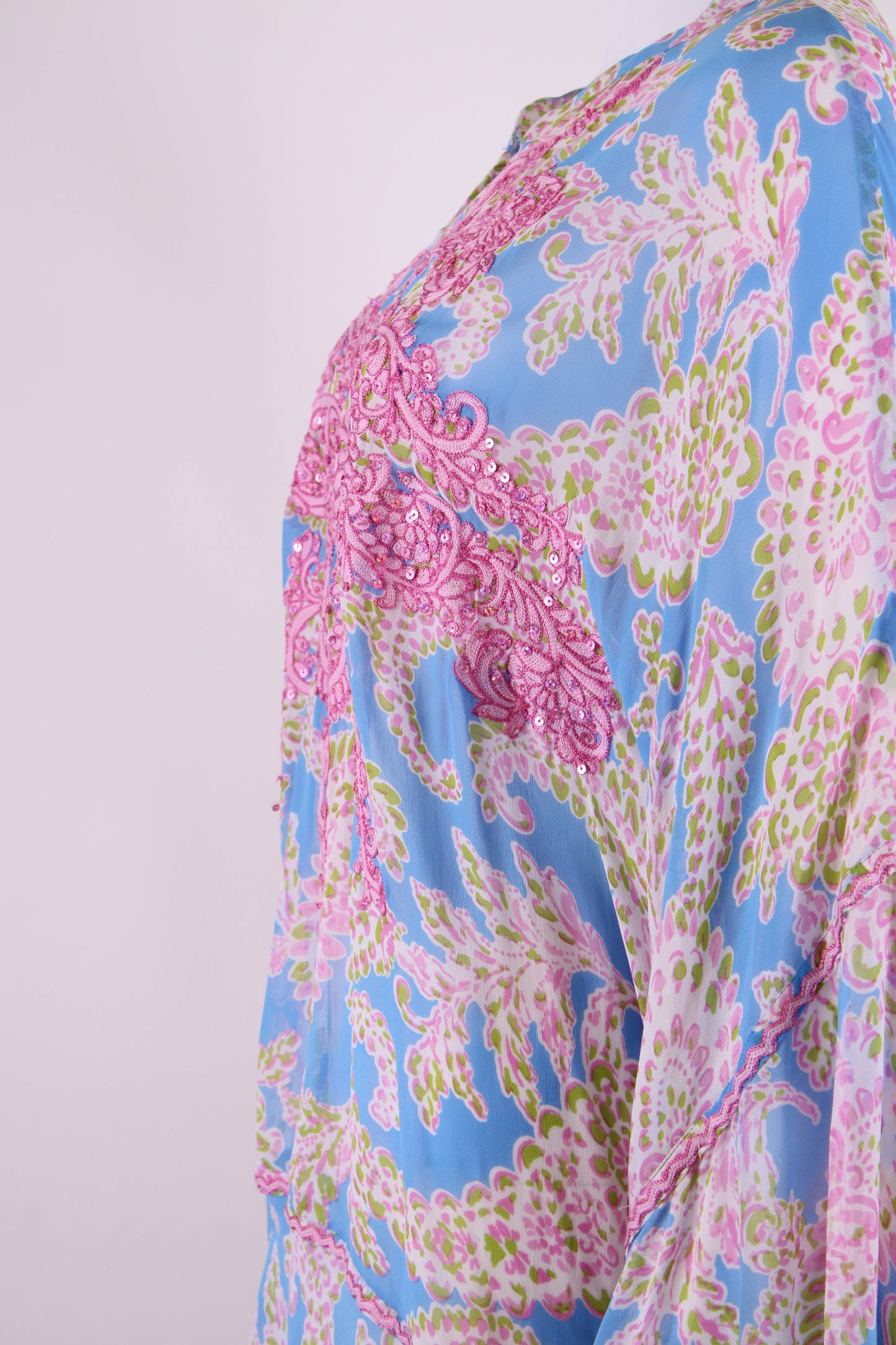 Miss June L/S Sequin Embellished Print Blouse Blue/ Pink O/S | O/S, Blue