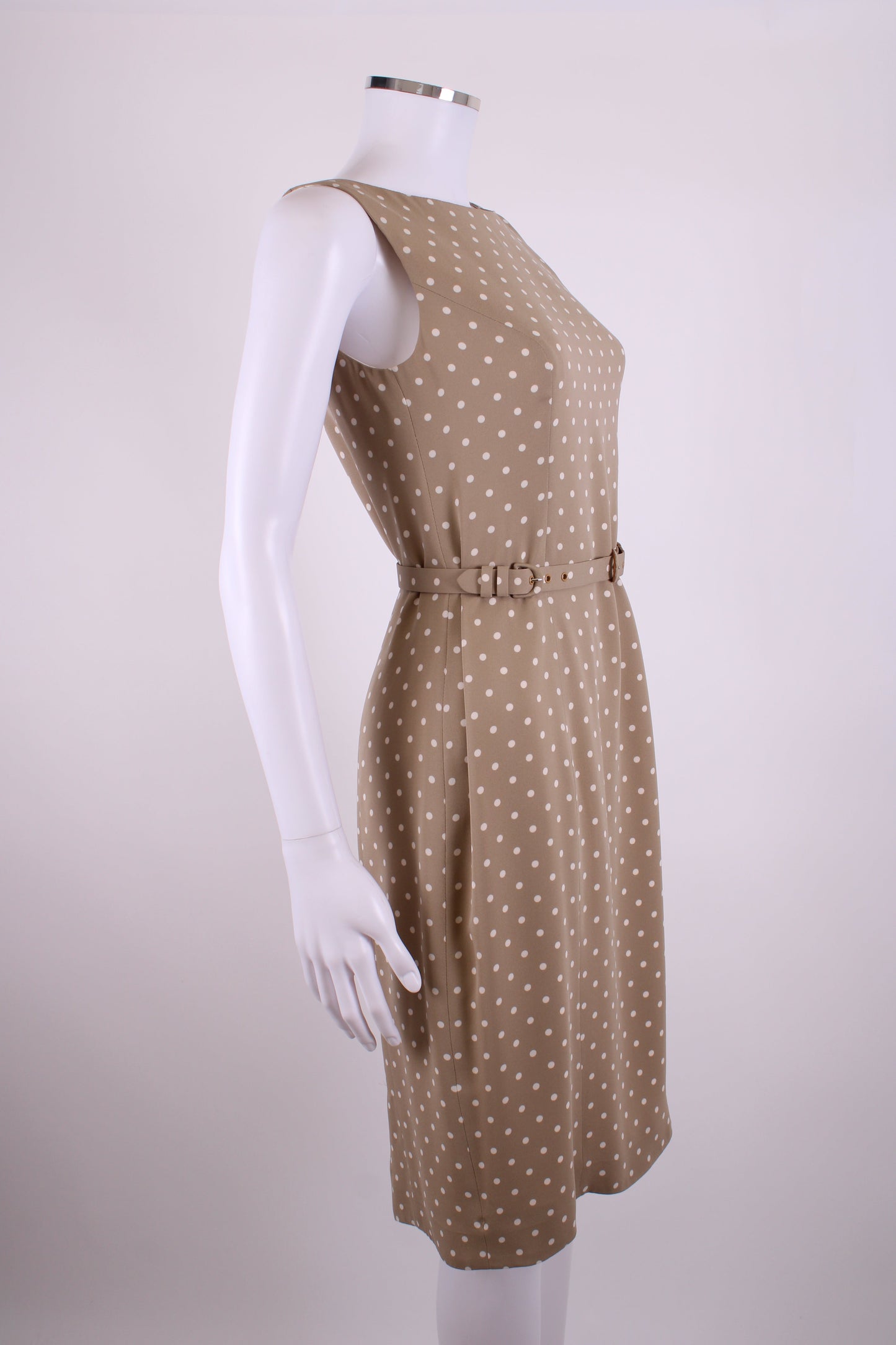 Unknown Silk polka dot dress with belt Beige and Cream M | Medium, Beige