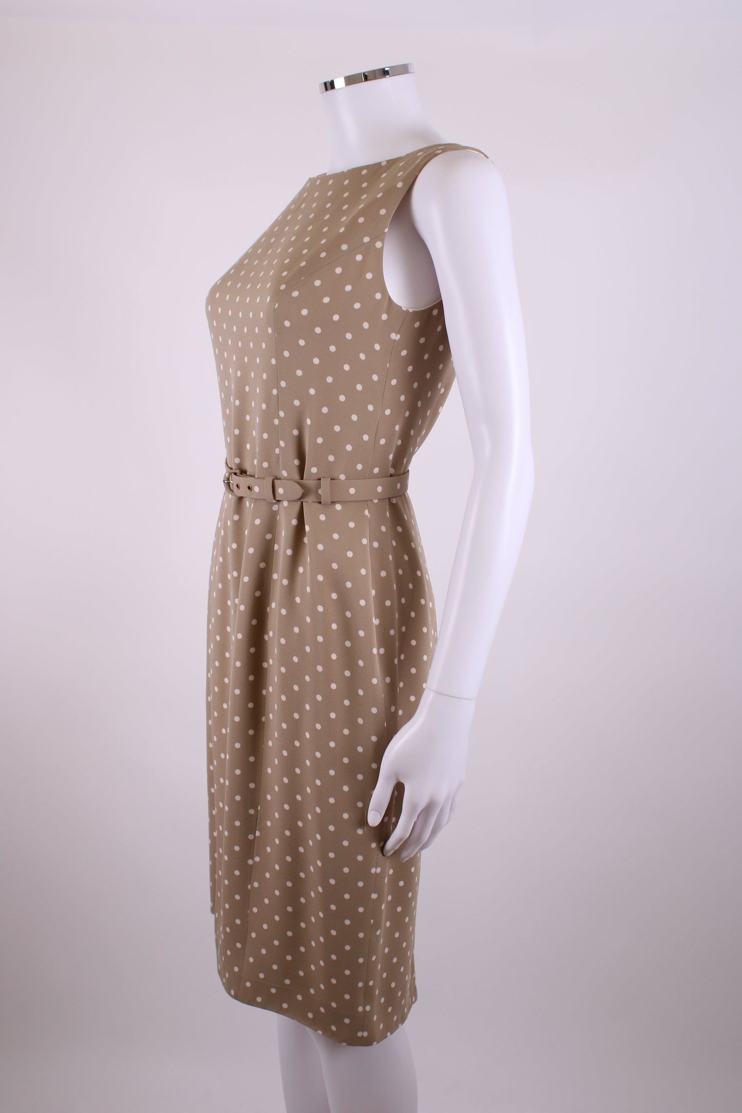 Unknown Silk polka dot dress with belt Beige and Cream M | Medium, Beige