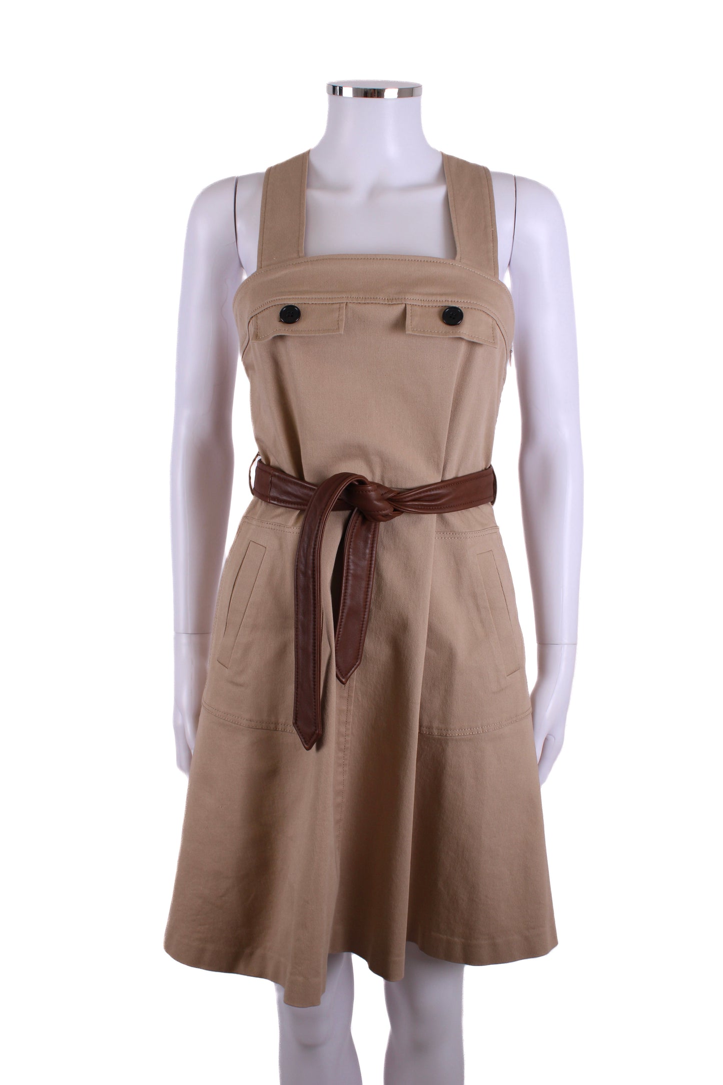 Claudie Pierlot Belted Pinafore Dress Beige 38 | O/S, Beige