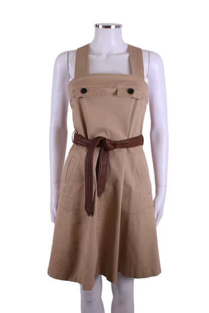 Claudie Pierlot Belted Pinafore Dress Beige 38 | O/S, Beige