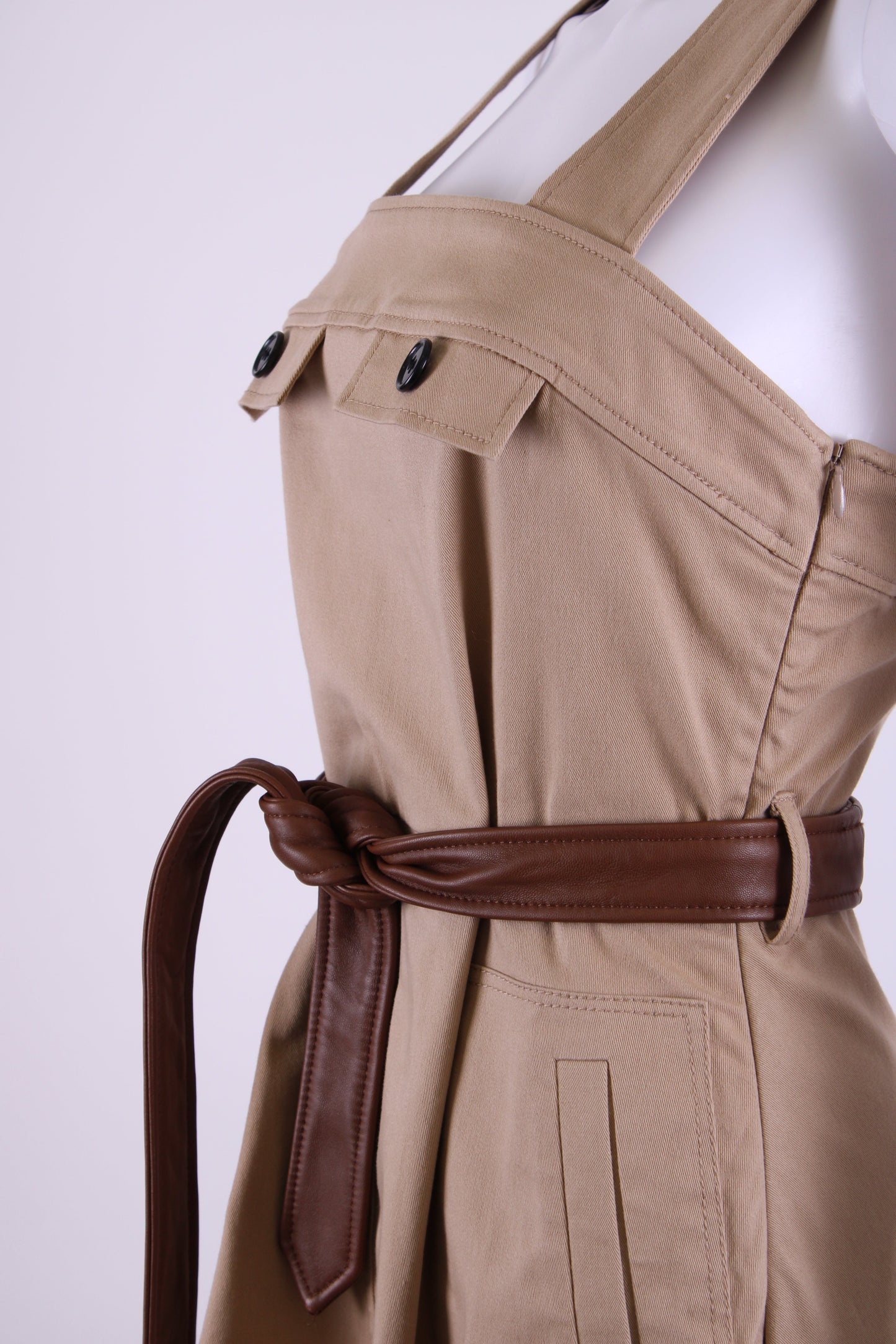 Claudie Pierlot Belted Pinafore Dress Beige 38 | O/S, Beige