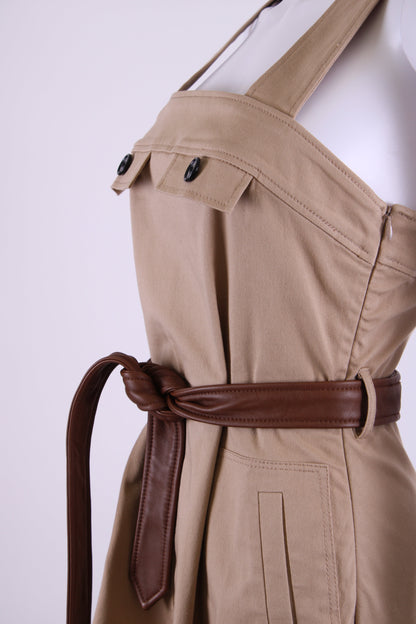 Claudie Pierlot Belted Pinafore Dress Beige 38 | O/S, Beige