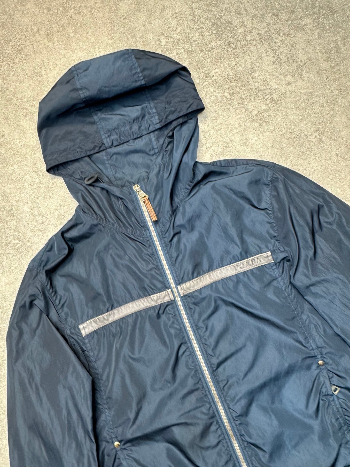 Prada Nylon Navy Hooded Tech Jacket