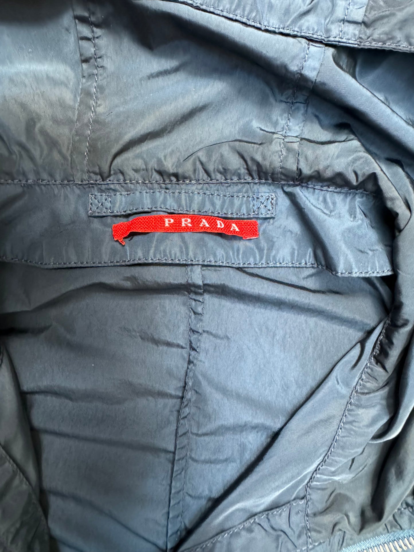 Prada Nylon Navy Hooded Tech Jacket