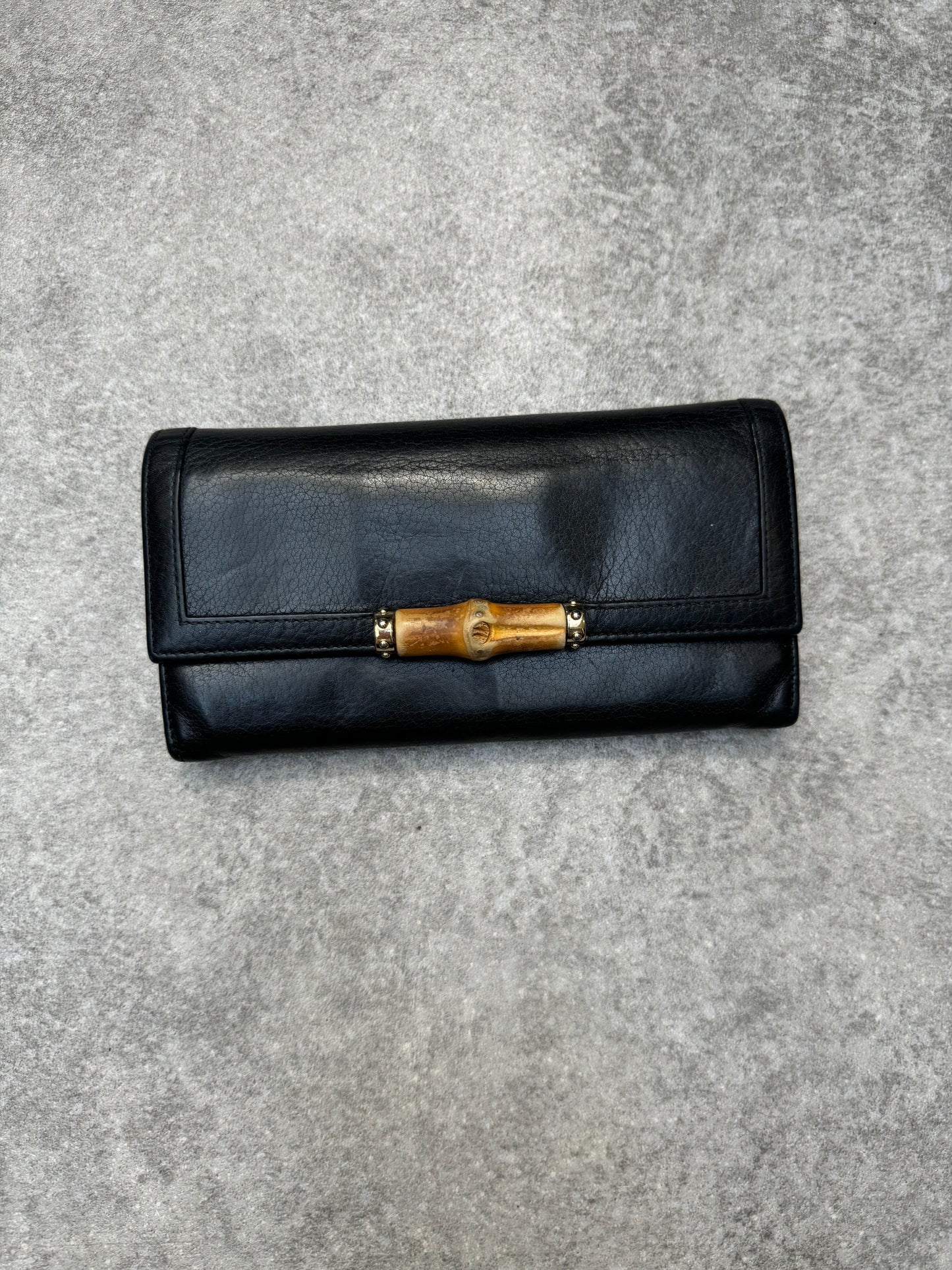 Gucci Bamboo Accent Buckle Leather Long Wallet