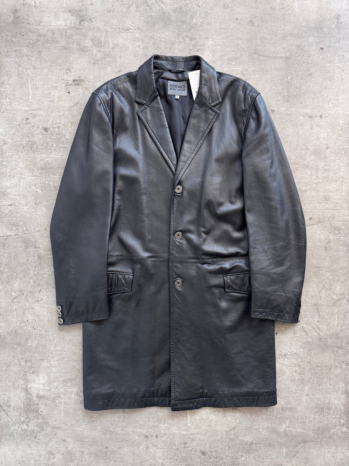 1990's Versace Jeans Couture Single Breast Leather Jacket | Extra Large, Black