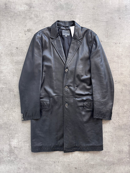 1990's Versace Jeans Couture Single Breast Leather Jacket | Extra Large, Black