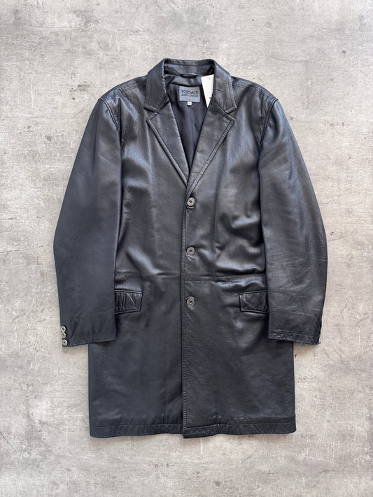 1990's Versace Jeans Couture Single Breast Leather Jacket | Extra Large, Black
