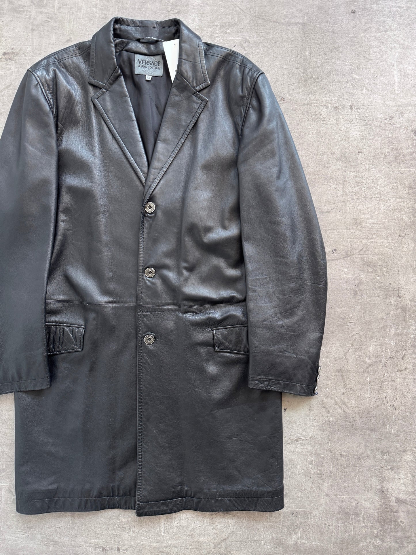 1990's Versace Jeans Couture Single Breast Leather Jacket | Extra Large, Black