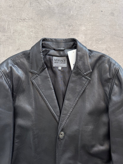 1990's Versace Jeans Couture Single Breast Leather Jacket | Extra Large, Black