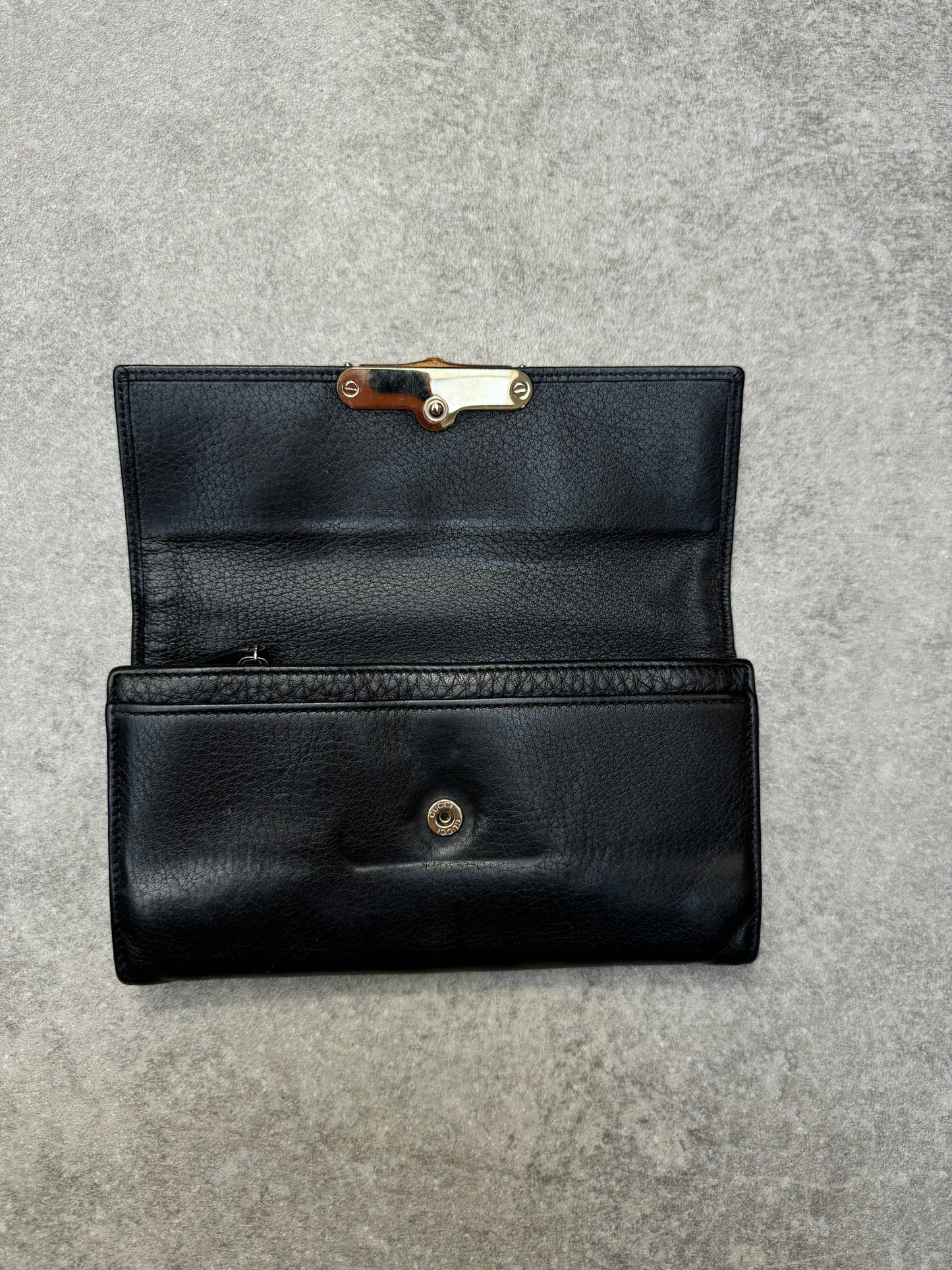 Gucci Bamboo Accent Buckle Leather Long Wallet