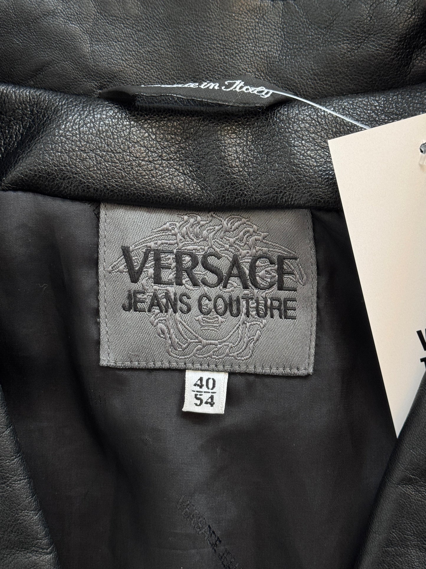 1990's Versace Jeans Couture Single Breast Leather Jacket | Extra Large, Black