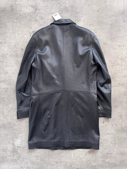 1990's Versace Jeans Couture Single Breast Leather Jacket | Extra Large, Black