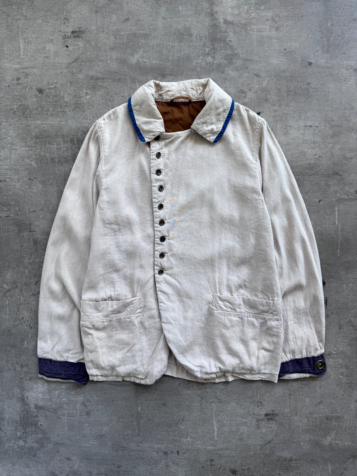 Kapital Japan Contrast Trim Asymmetrical Linen Jacket | Medium, White