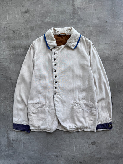 Kapital Japan Contrast Trim Asymmetrical Linen Jacket | Medium, White