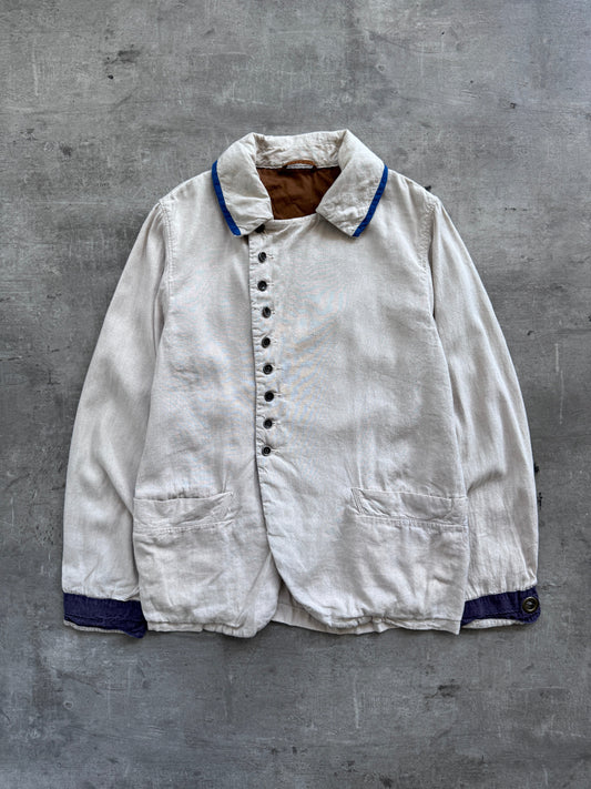 Kapital Japan Contrast Trim Asymmetrical Linen Jacket | Medium, White