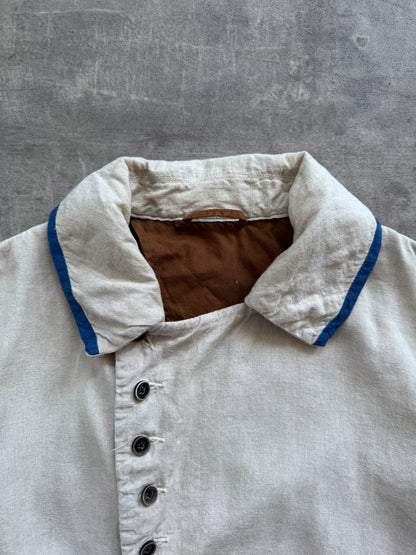 Kapital Japan Contrast Trim Asymmetrical Linen Jacket | Medium, White