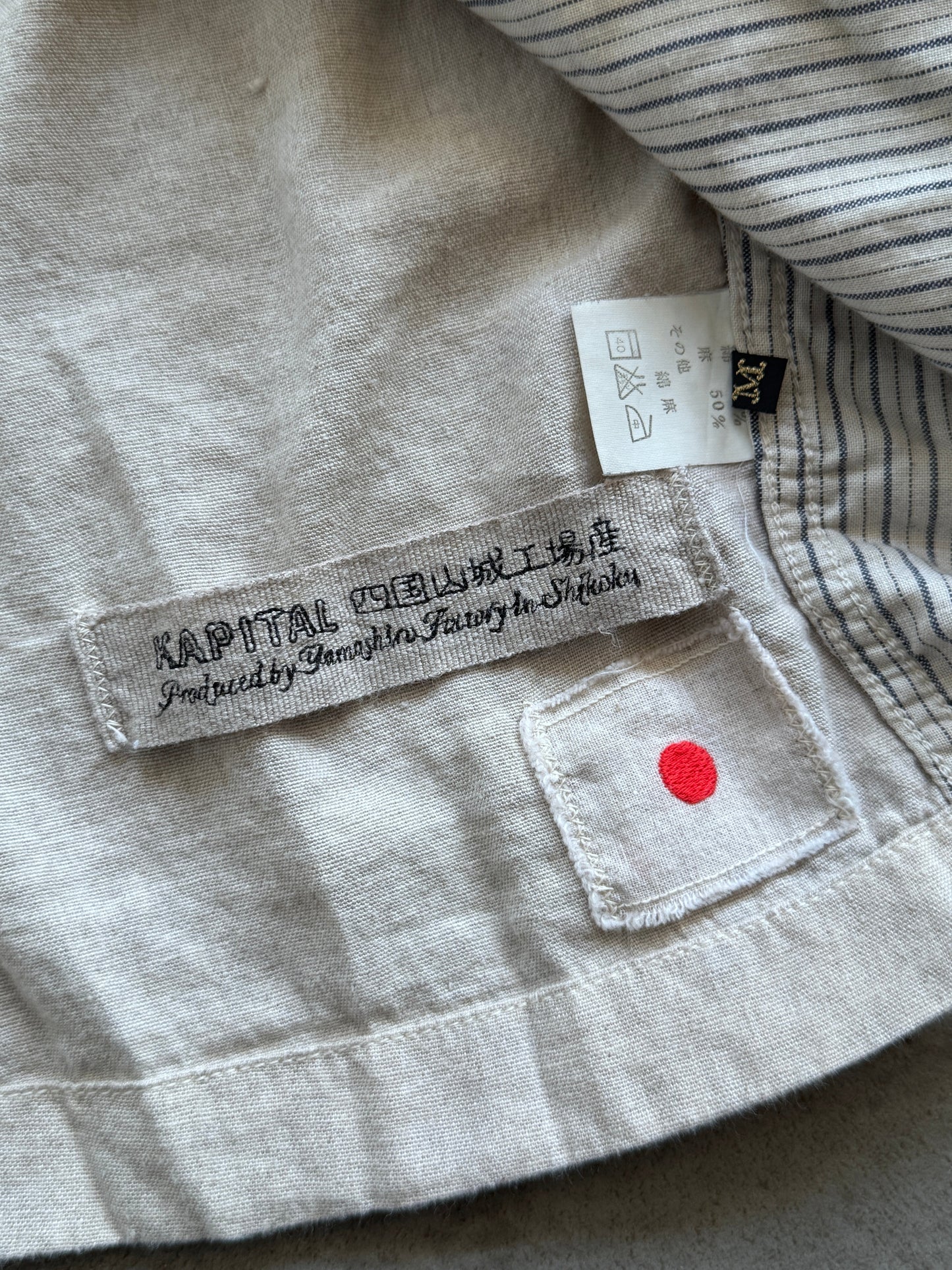 Kapital Japan Contrast Trim Asymmetrical Linen Jacket | Medium, White