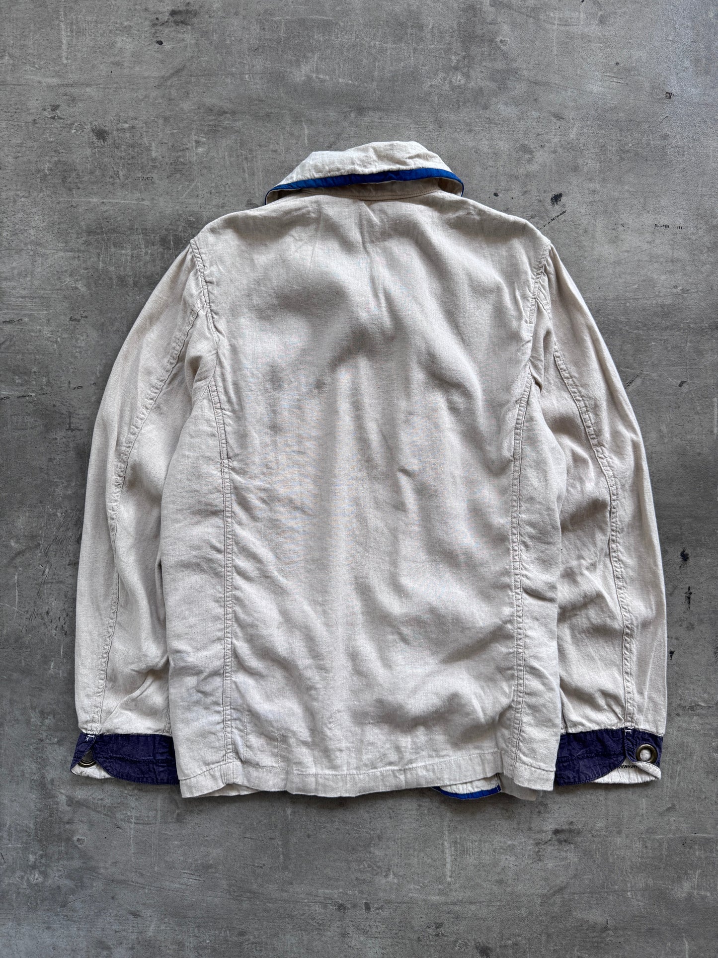 Kapital Japan Contrast Trim Asymmetrical Linen Jacket | Medium, White