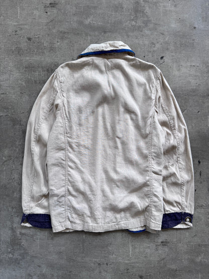 Kapital Japan Contrast Trim Asymmetrical Linen Jacket | Medium, White