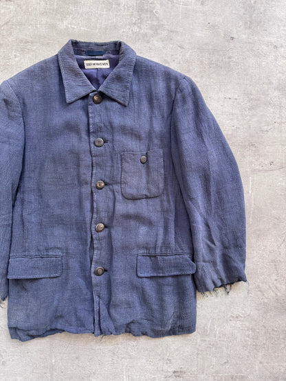 S/S 1997 Issey Miyake Linen Flax Distressed Three Pocket Jacket | Medium, Navy