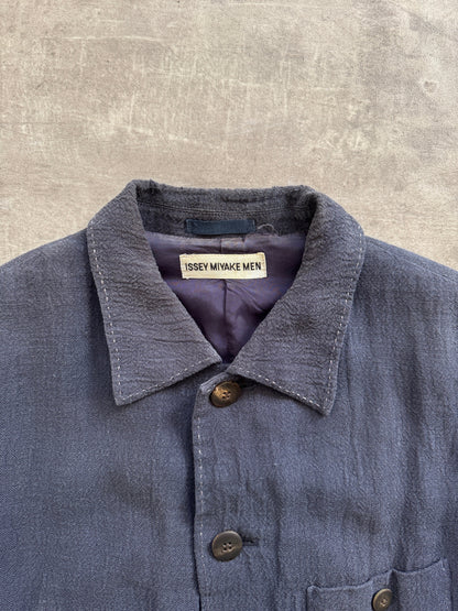 S/S 1997 Issey Miyake Linen Flax Distressed Three Pocket Jacket | Medium, Navy