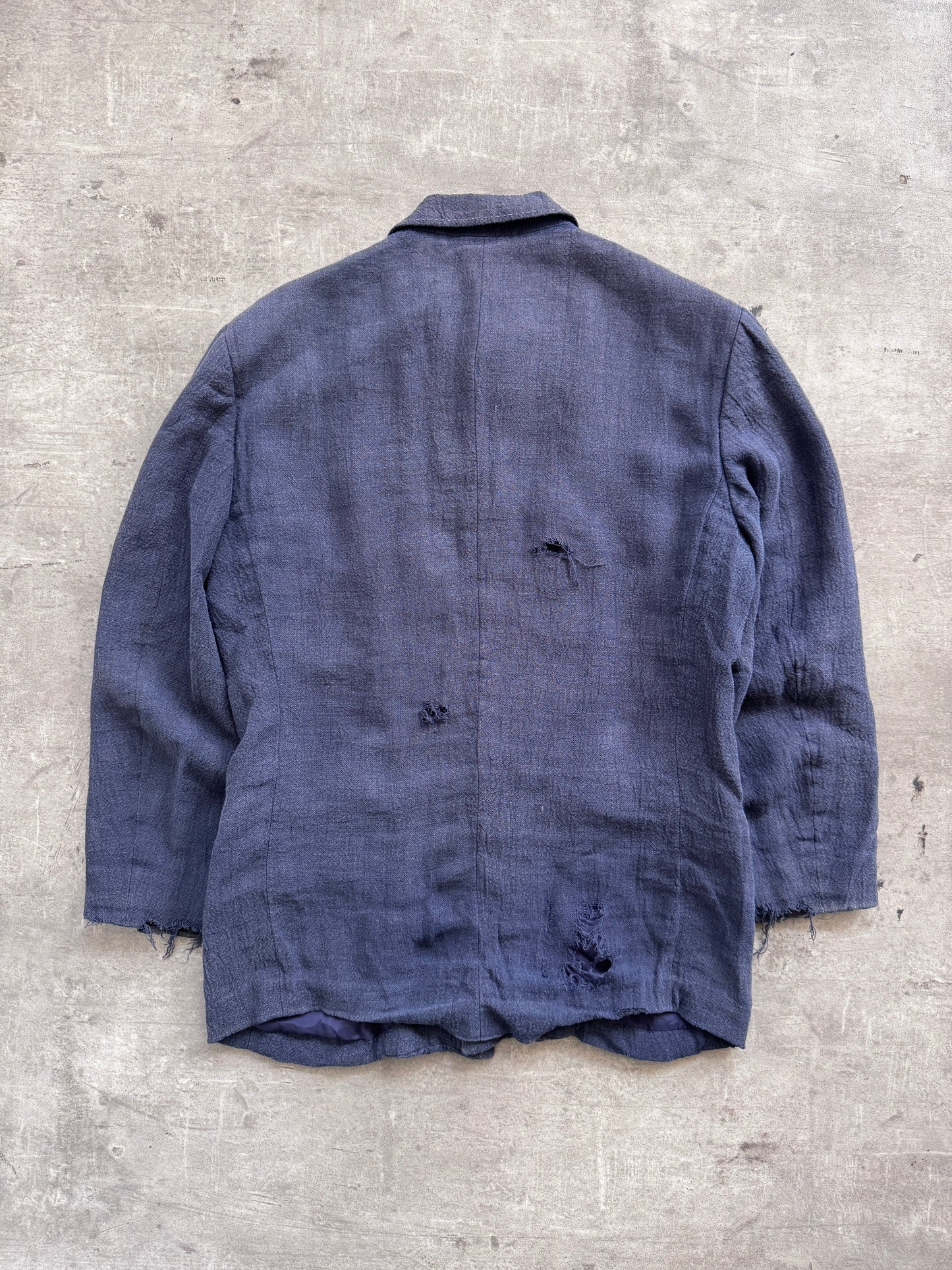 S/S 1997 Issey Miyake Linen Flax Distressed Three Pocket Jacket | Medium, Navy