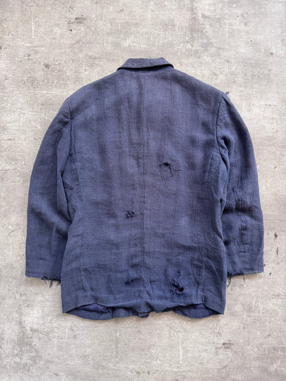 S/S 1997 Issey Miyake Linen Flax Distressed Three Pocket Jacket | Medium, Navy