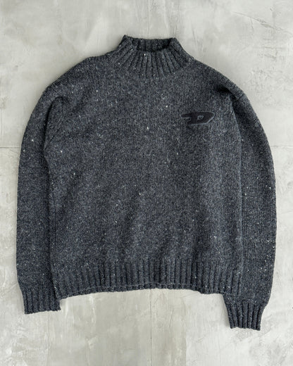 DIESEL 2000'S 'D' MARL KNIT HIGH NECK SWEATSHIRT - L | Large, Grey