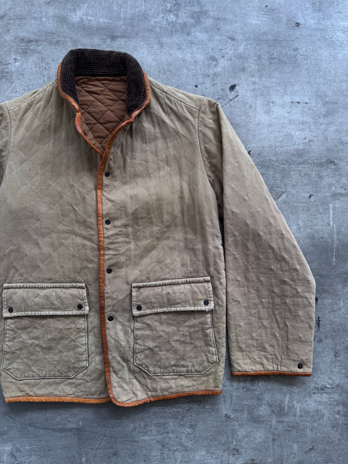 Kapital Japan Diamond Quilt Canvas Leather Trim Field Jacket | Small, Multicoloured