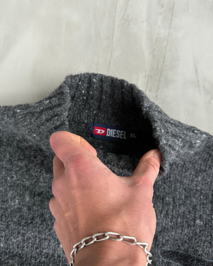 DIESEL 2000'S 'D' MARL KNIT HIGH NECK SWEATSHIRT - L | Large, Grey