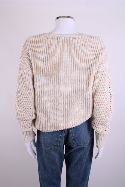 Repeat L/S Open Knit Jumper Beige 8 | O/S, Beige