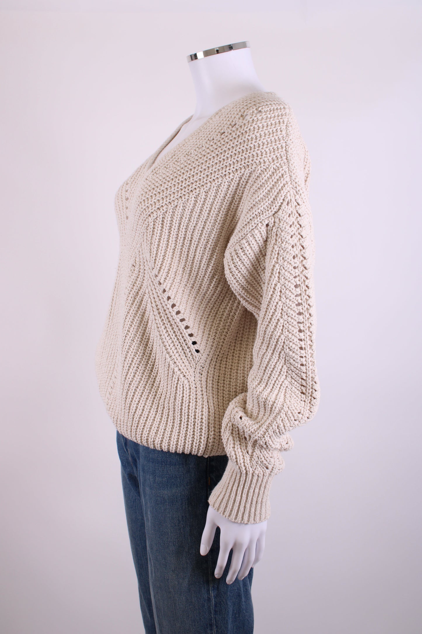 Repeat L/S Open Knit Jumper Beige 8 | O/S, Beige
