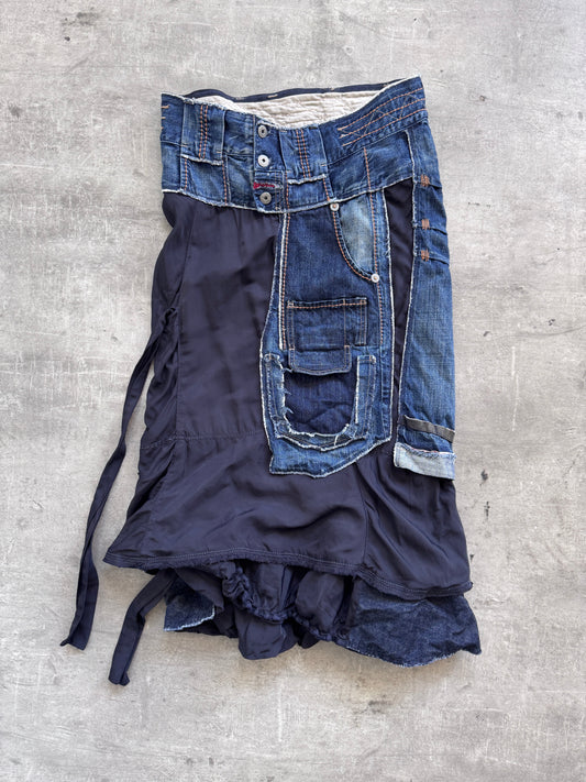 Marithe Francois Girbaud Cut & Sew Abstract Denim Midi Skirt | Large, Multicoloured