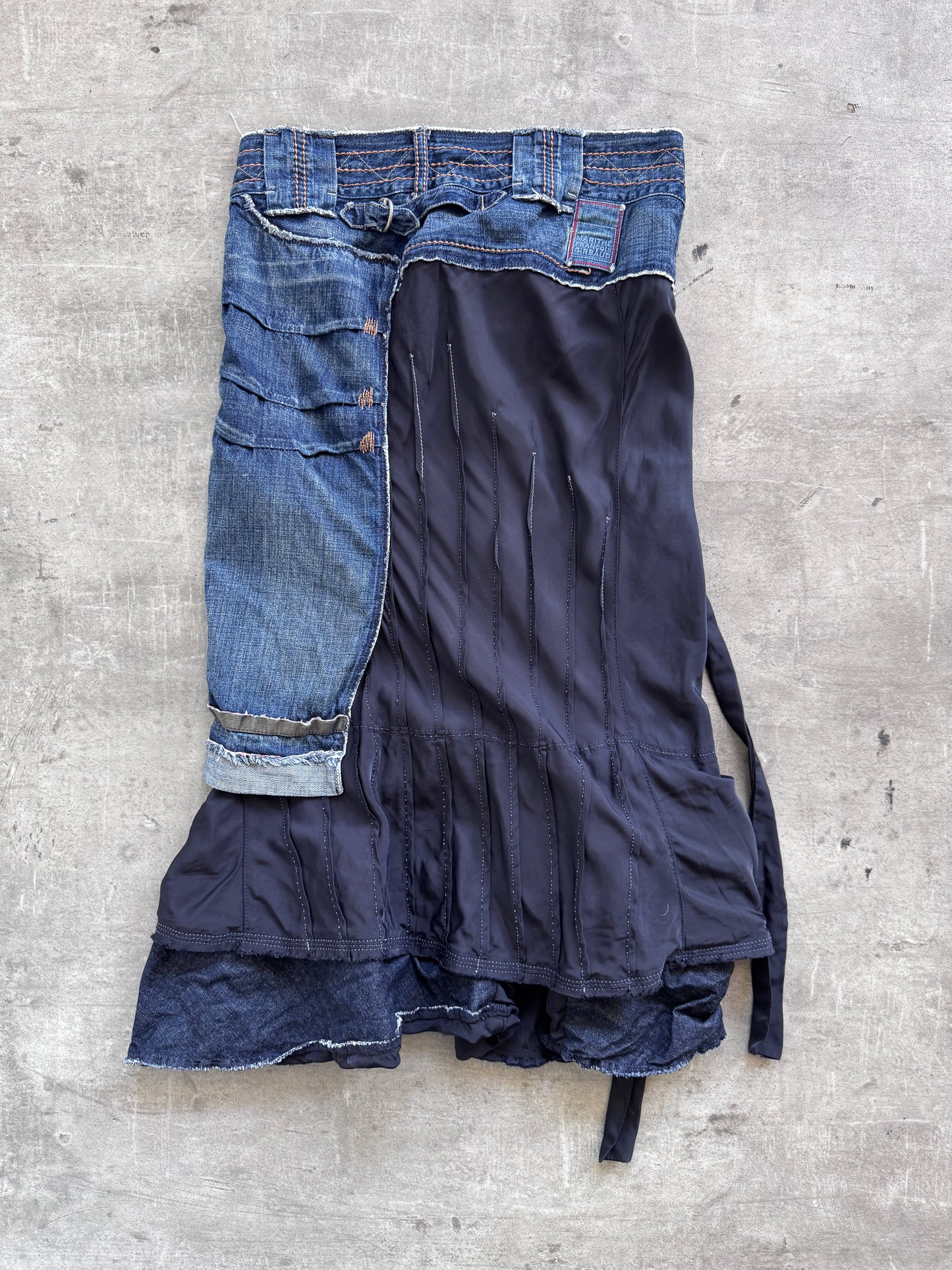 Marithe Francois Girbaud Cut & Sew Abstract Denim Midi Skirt | Large, Multicoloured