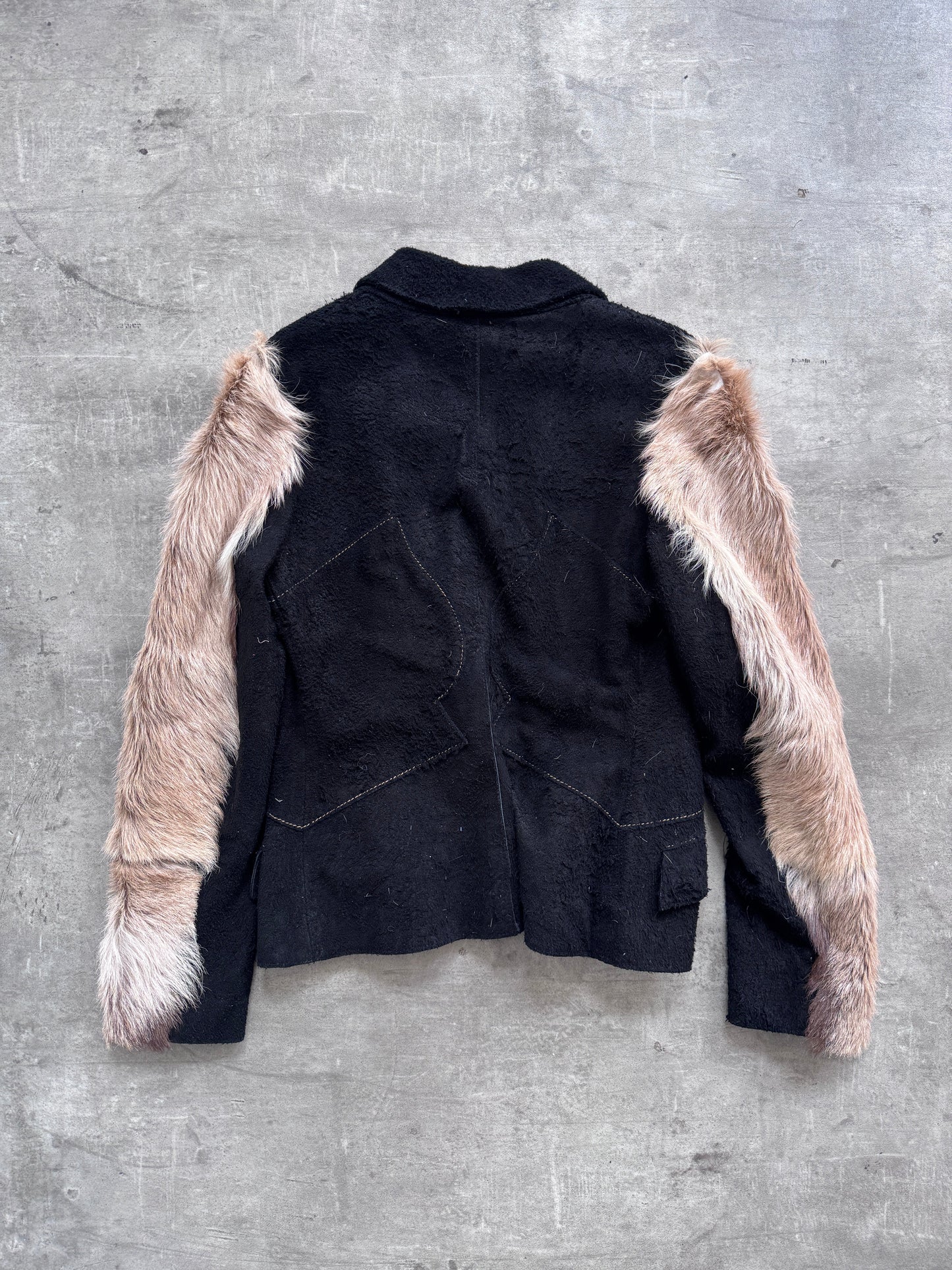 Just Cavalli Fur Sleeve Suede Leather Belted Blazer | Medium, Multicoloured