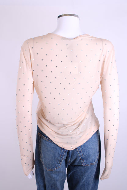Paco Rabanne Mesh Diamante Top Nude 40 | O/S, Nude