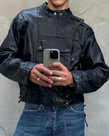 1980's Swedish Motocycle Dispatchers Asymmetric Leather Jacket