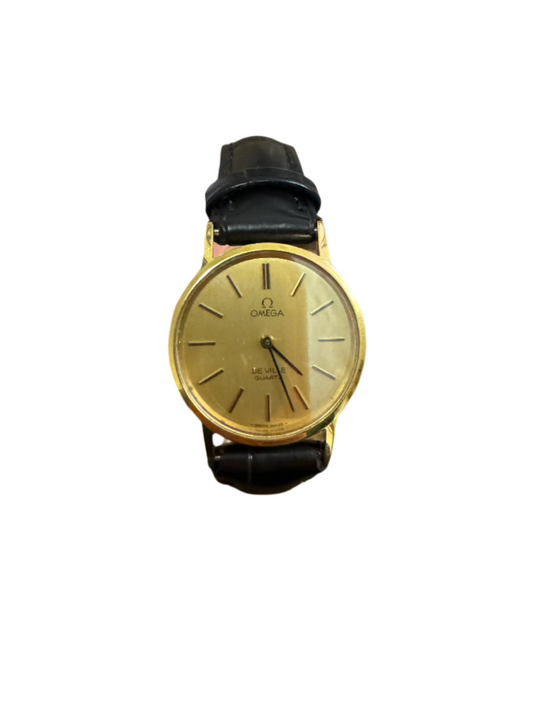 Omega Deville Model 591.0018 Black Strap Gold Watch