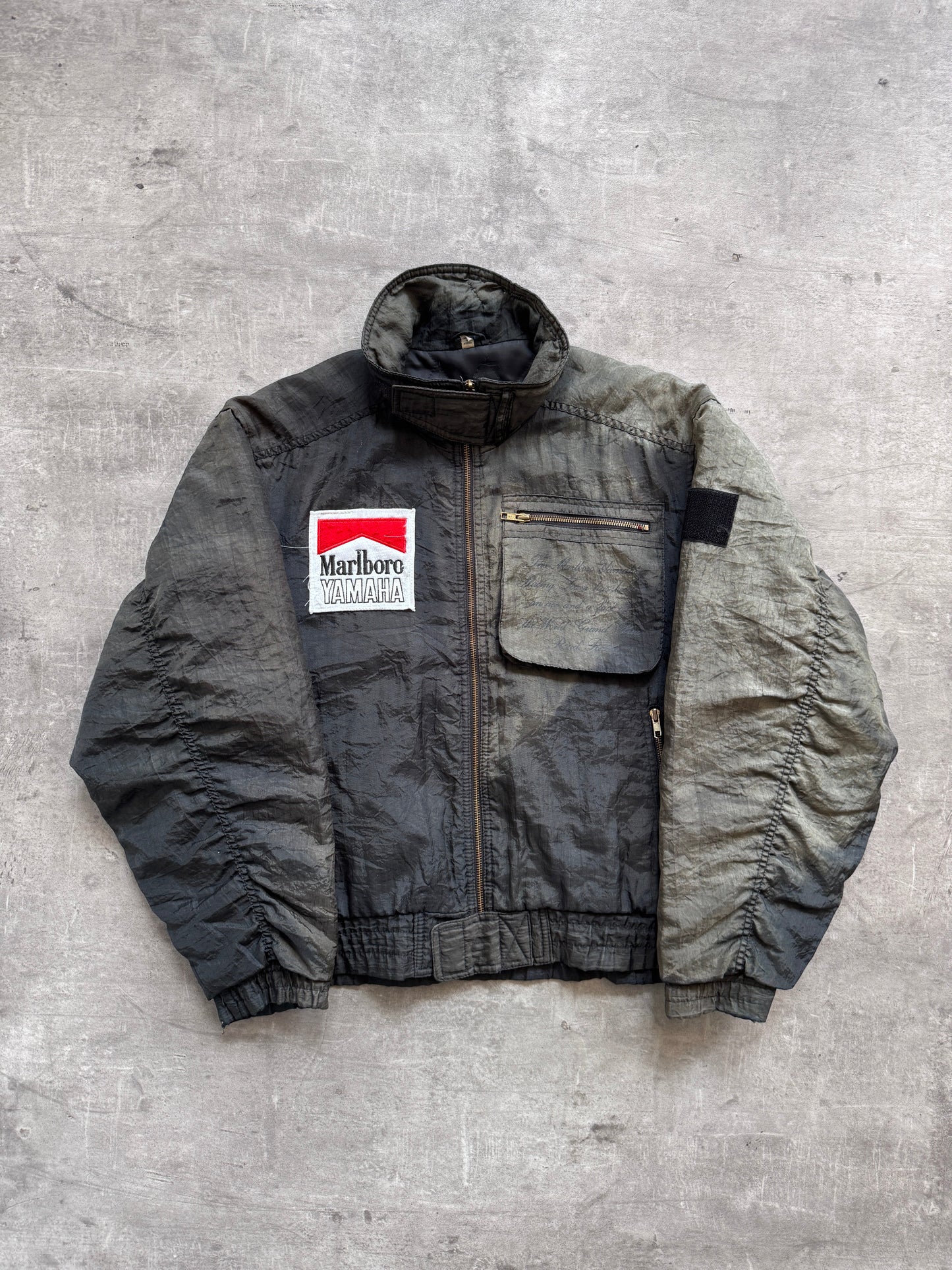 1980's Marlboro Yamaha Racing Team Sunfaded Nylon Crinkle Blouson | Medium, Black