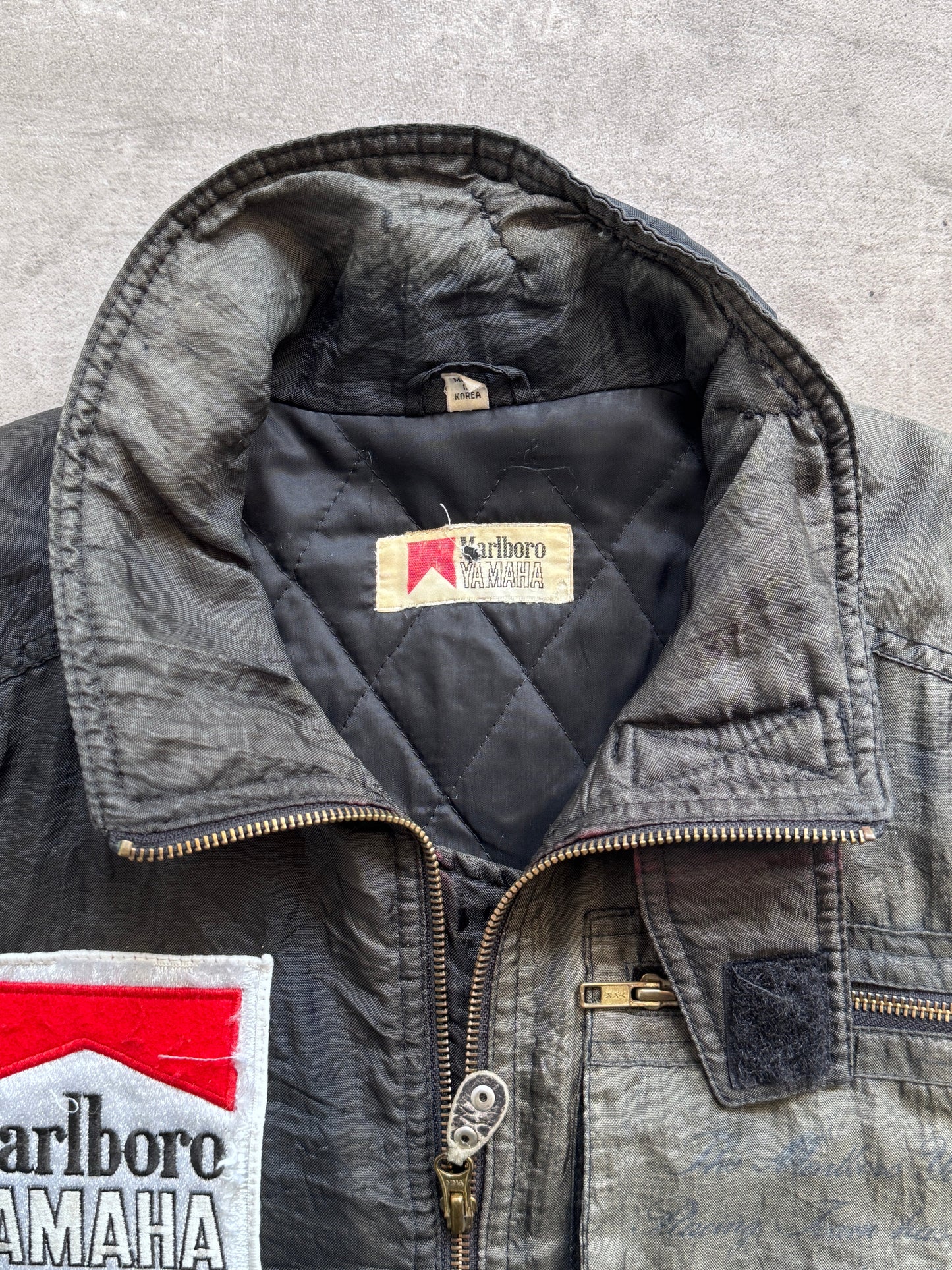 1980's Marlboro Yamaha Racing Team Sunfaded Nylon Crinkle Blouson | Medium, Black