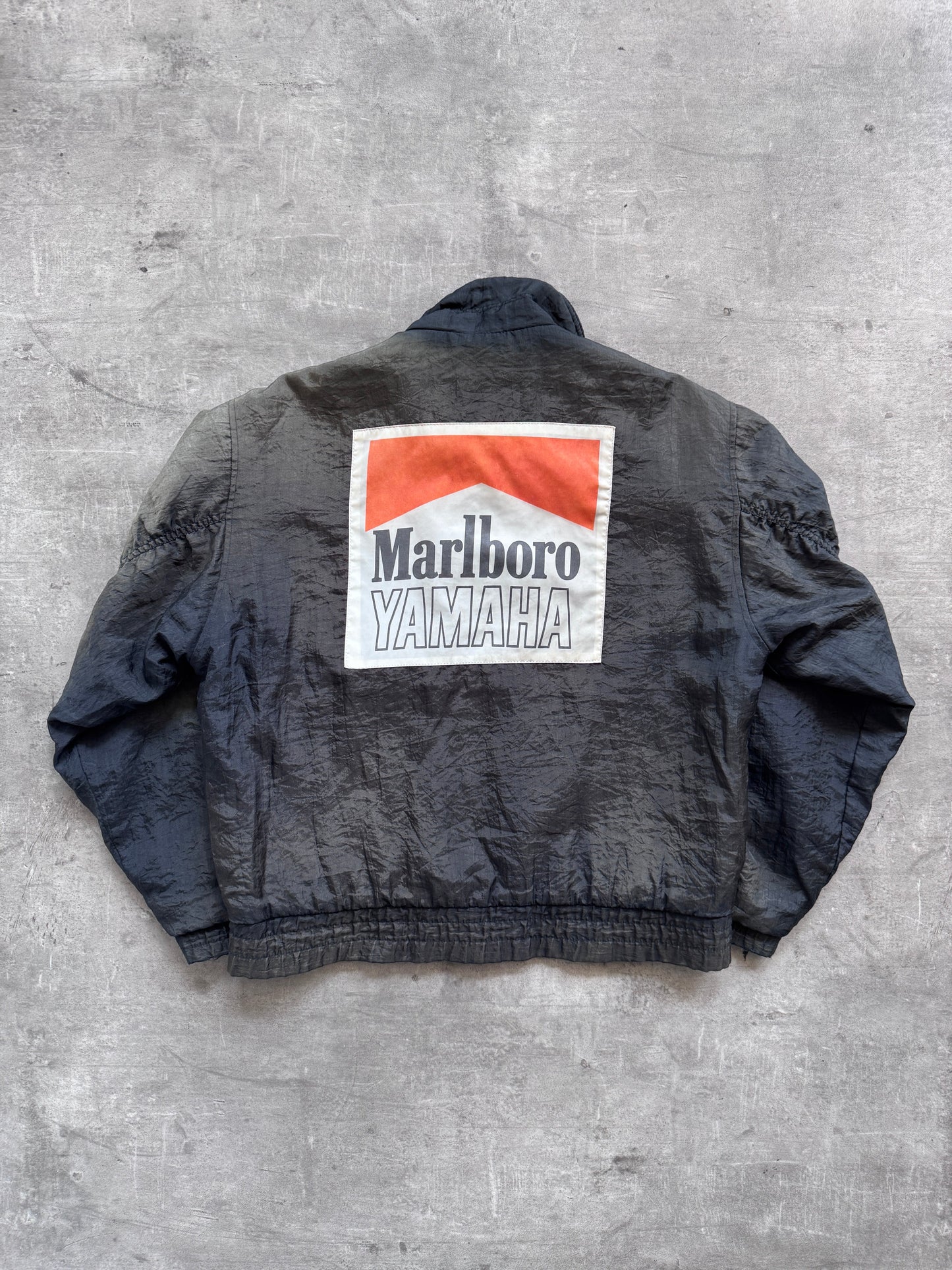 1980's Marlboro Yamaha Racing Team Sunfaded Nylon Crinkle Blouson | Medium, Black
