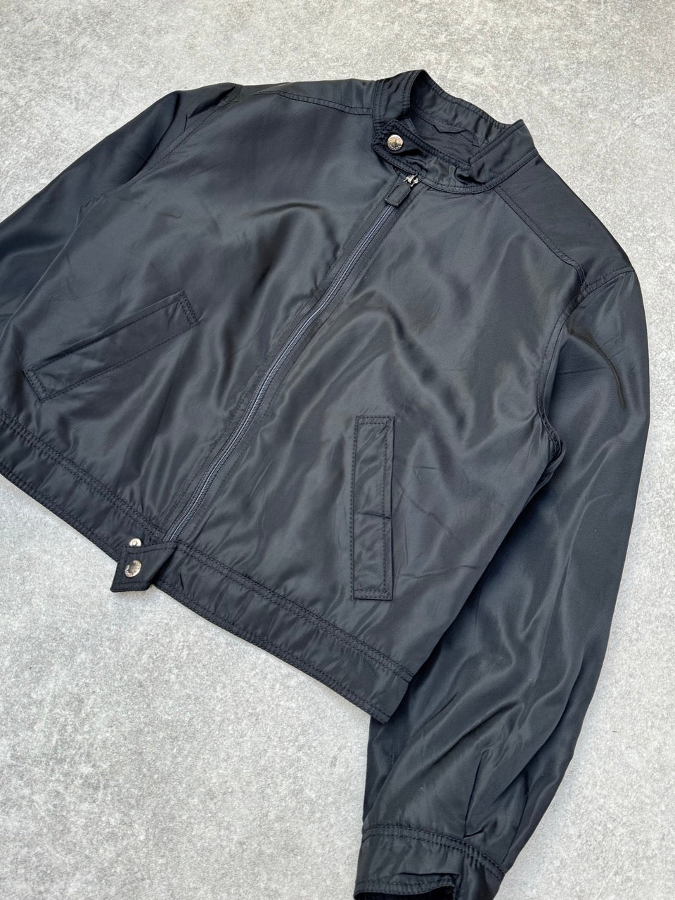 90s Prada Silk Lined Black Bomber Jacket